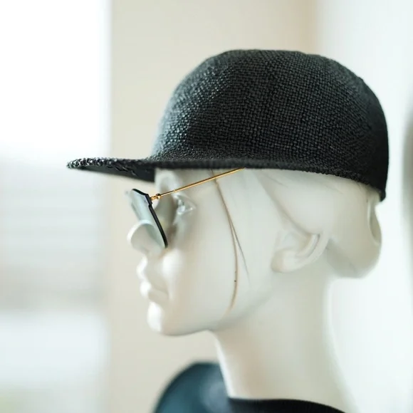 JANESSA LEONE | Lysa Strap Cap Hat in Black, baseball gold hardware, large JANESSA LEONELysa Strap Cap Hat in Black, baseball gold  main image 2
